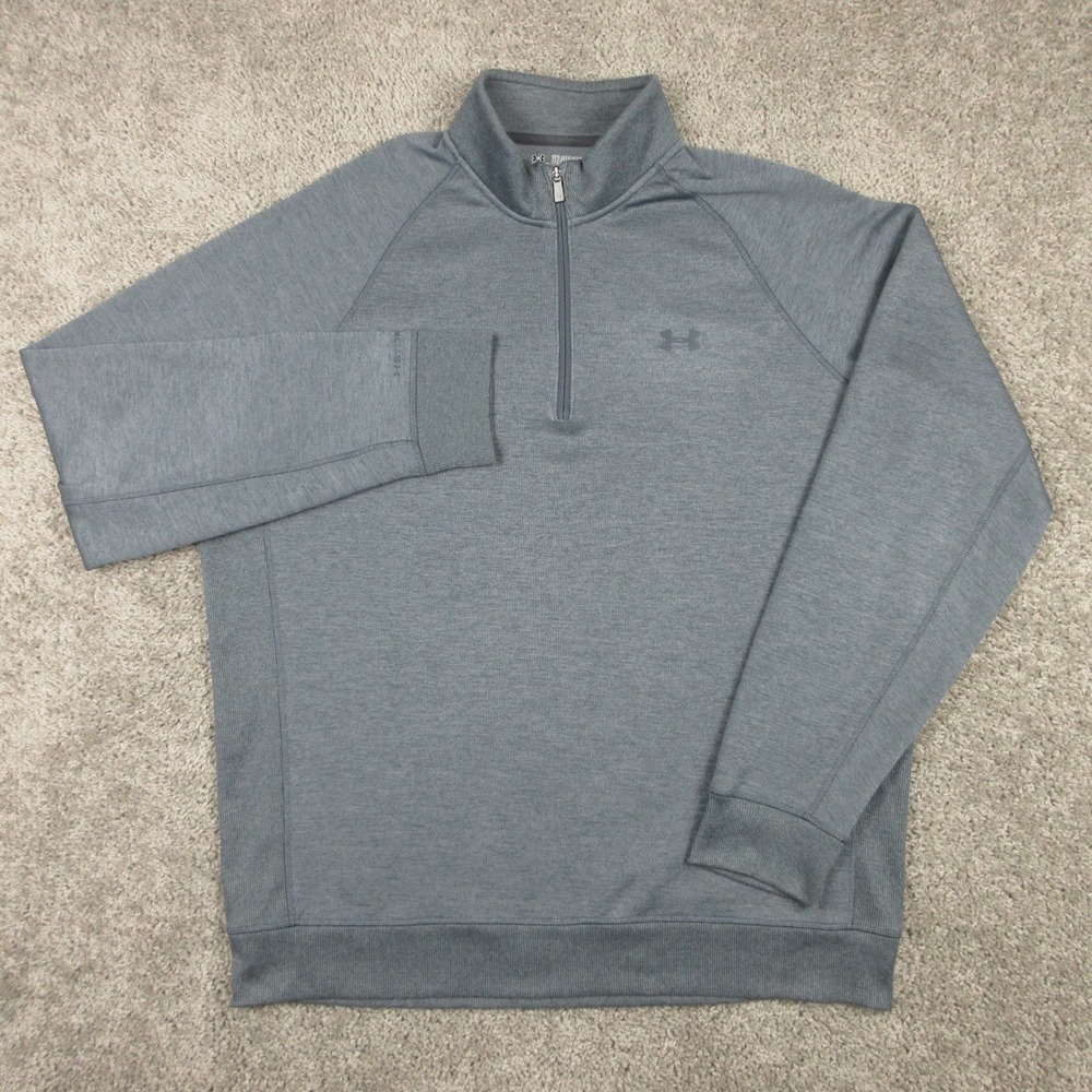 Under Armour Sweater Mens 2XL Gray ColdGear Knit Fleece Storm 1/4 Zip Pullover